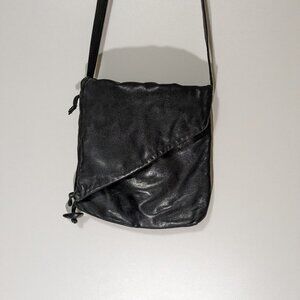 Vintage Genuine Leather Purse with Asymmetric Flap Black